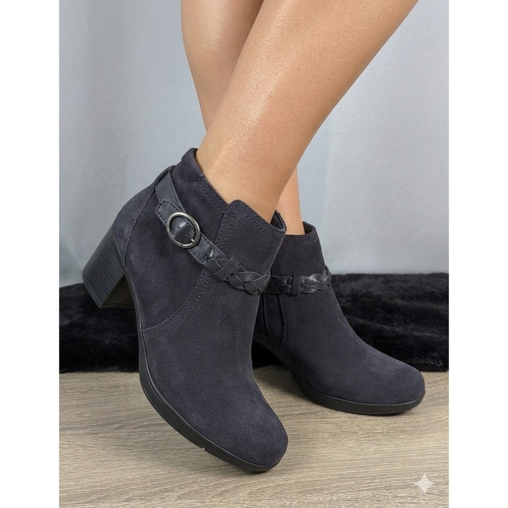 Clarks Bendables Ankle Boots Womens SZ 9W Navy Blue‎ Excellent